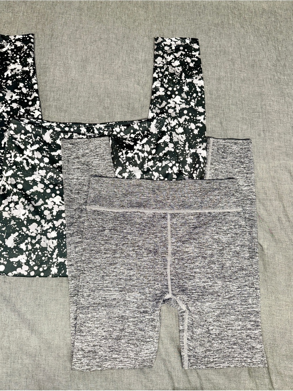 Two Workout Leggings Heathered Grey & Grey Splattered